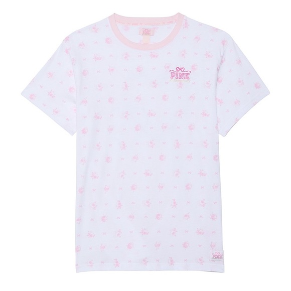 NWT 🌸PINK x LoveShackFancy🌸 Short Sleeve White Oversized Floral Tee Size S - Picture 4 of 13